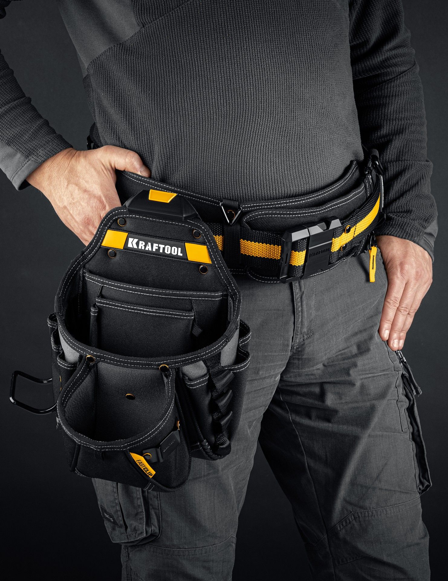 Сумка поясная строителя с креплением FastClip KP- 27 Kraftbuilt Kraftool 38773 - фото