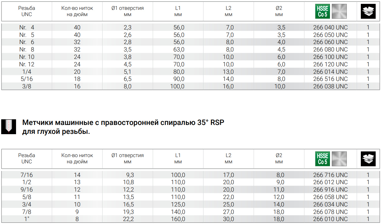 Метчик машинный спиральный HSSE, Ruko DIN 2182, кобальтовый, дюймовая резьба UNC - фото