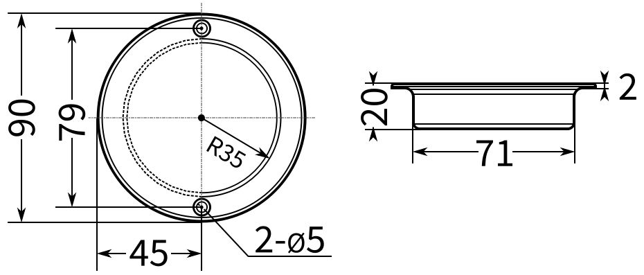 Ручка дверная встраиваемая круглая 90 мм N53C, нержавеющая сталь А2 - фото