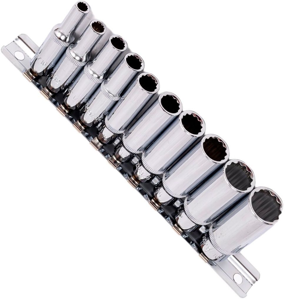 Набор глубоких торцевых головок DR 1/4" 12-тигранных Ombra 910710, 10 предметов на держателе - фото