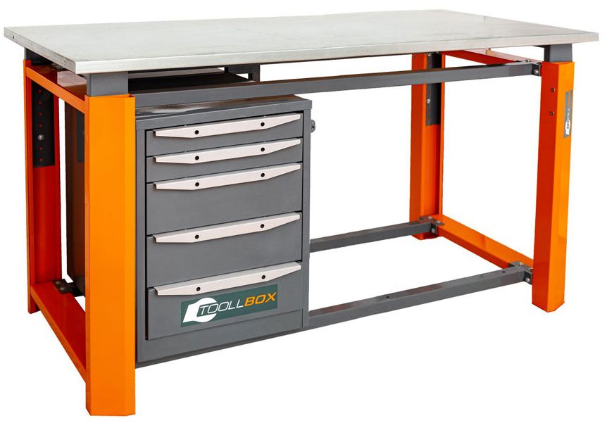 Изображение товара Верстак с тумбой КМК ToollBox ТВР1800(ТВ5), металлический, регулируемая высота, 500 кг
