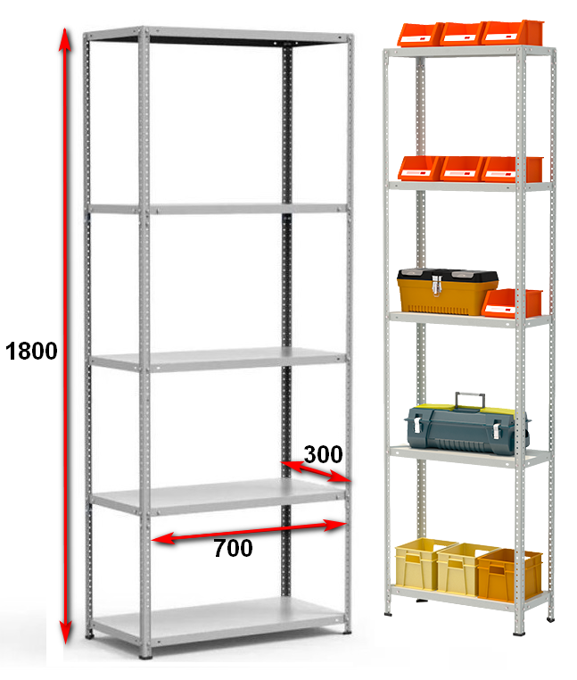 Стеллаж металлический до 150 кг, 5 полок Металл-завод СТФ 735-1,8 1800х700х300 мм - фото