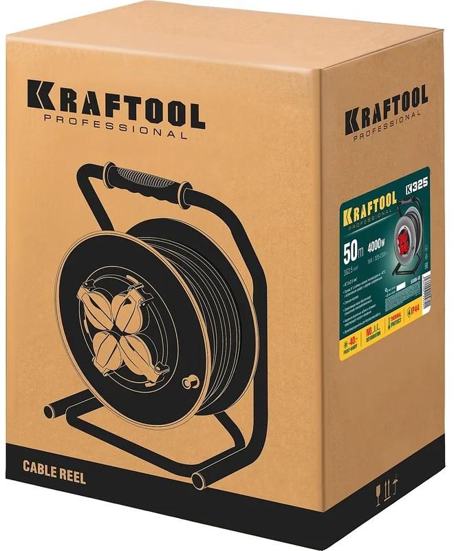 Удлинитель силовой на стальной катушке КГ, 3х2,5 мм², 50 м, 4000 Вт, IP44 K-325 Kraftool 55086-50_z01 - фото