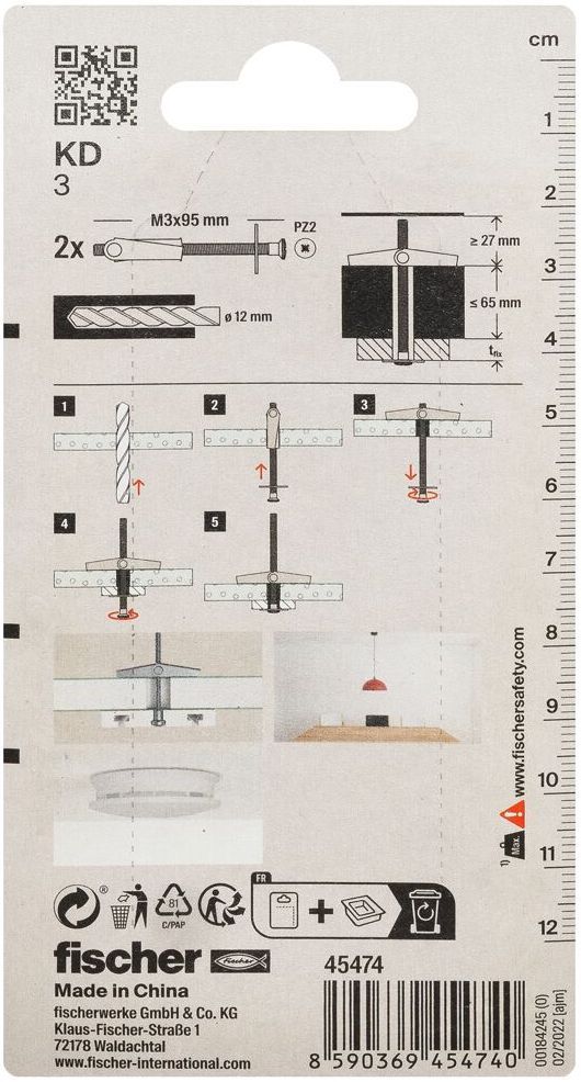 Дюбель самоустанавливающийся с крюком KDH 3 K Fischer 045475, оцинкованная сталь, 2 штуки в блистере - фото
