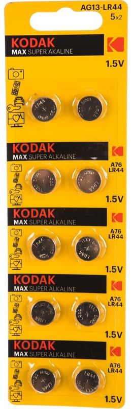 Батарейки AG13 (357, LR1154, LR44) MAX Button Cell Kodak 721380, 10 шт - фото