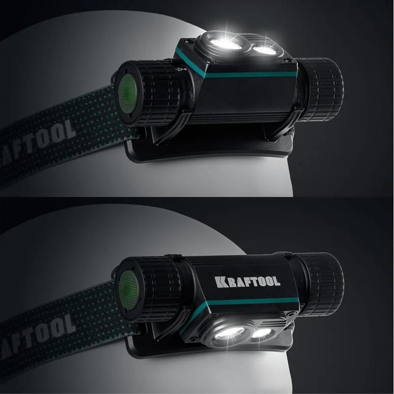 Фонарь налобный/ручной аккумуляторный 1000 лм, 4 режима, 2200мАч KH-7 Kraftool 56450 - фото