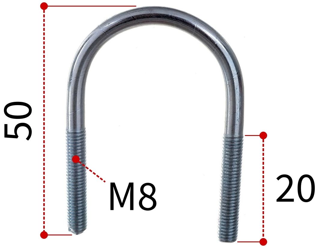 Скоба U-образная 1/2" под трубу 22 мм и резьбой М8, оцинкованная сталь W1 - фото