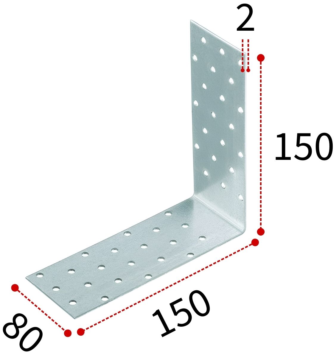 Уголок крепежный 150х150х80 мм, оцинкованная сталь  - фото