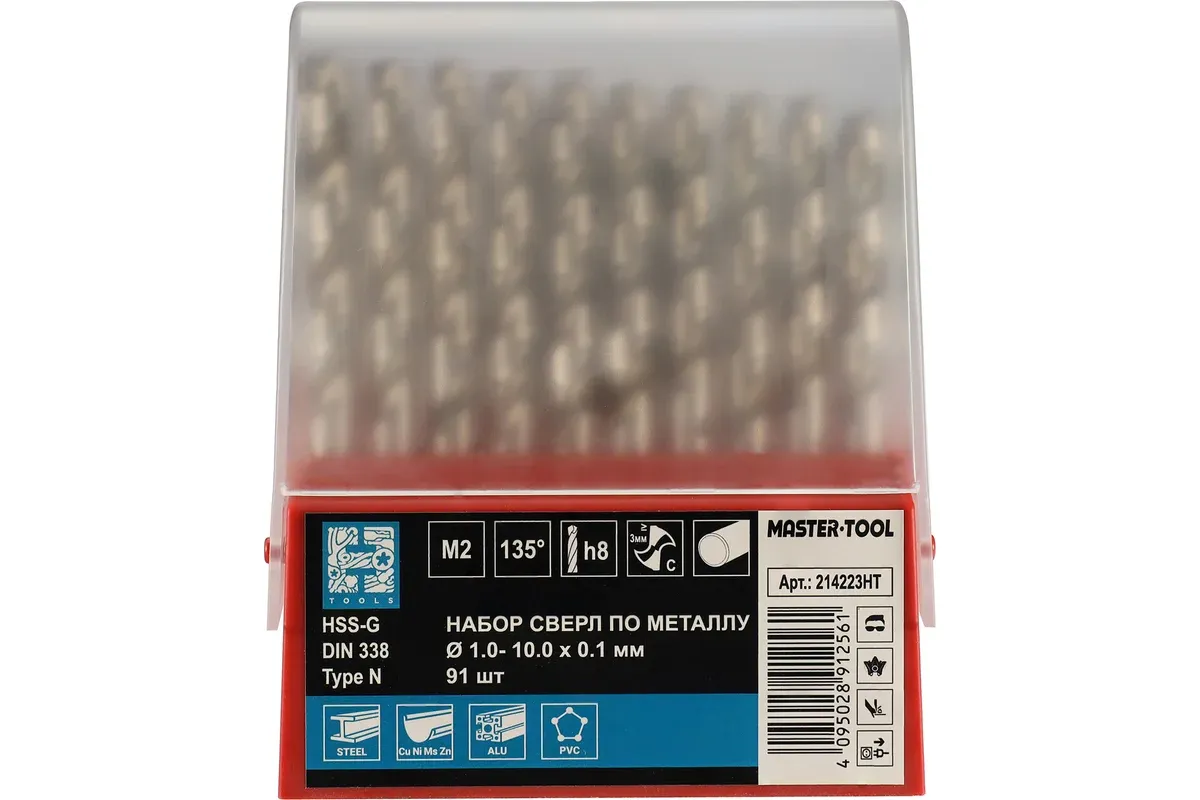 Набор сверл по металлу 1-10 мм HSS-G 135° DIN 338 H-Tools 214223HT, 91 шт - фото