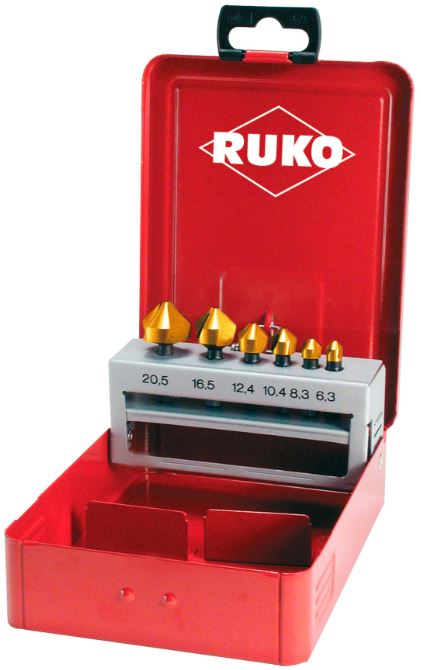 Набор зенковок 6,3-20,5 мм, 90°, шестигранный хвостовик 1/4", HSS-G TiN RUKO 102319T, 6 шт - фото