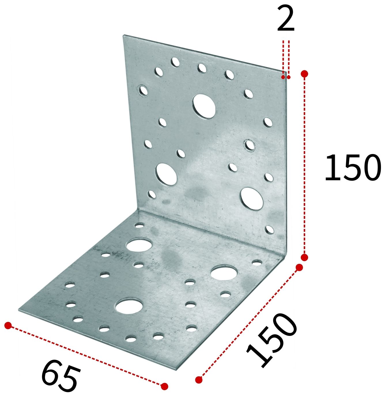 Уголок крепежный 150х150х65х2 мм Буратино 32/3, оцинкованная сталь - фото