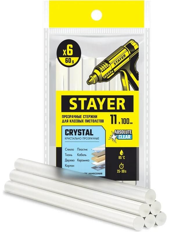 Изображение товара Стержни клеевые 11х100 мм универсальные Cristal Stayer Prof 0682-H6, прозрачные, 6 шт Изображение товара Стержни клеевые 11х100 мм универсальные Cristal Stayer Prof 0682-H6, прозрачные, 6 шт