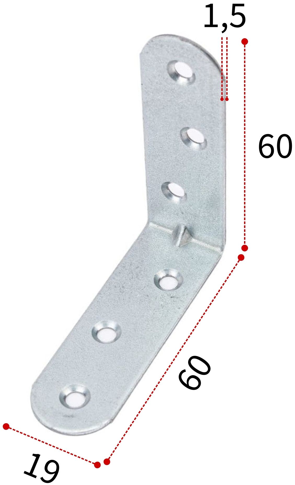 Изображение товара Уголок бытовой 60х60х19х1,5 мм UBKR, оцинкованная сталь