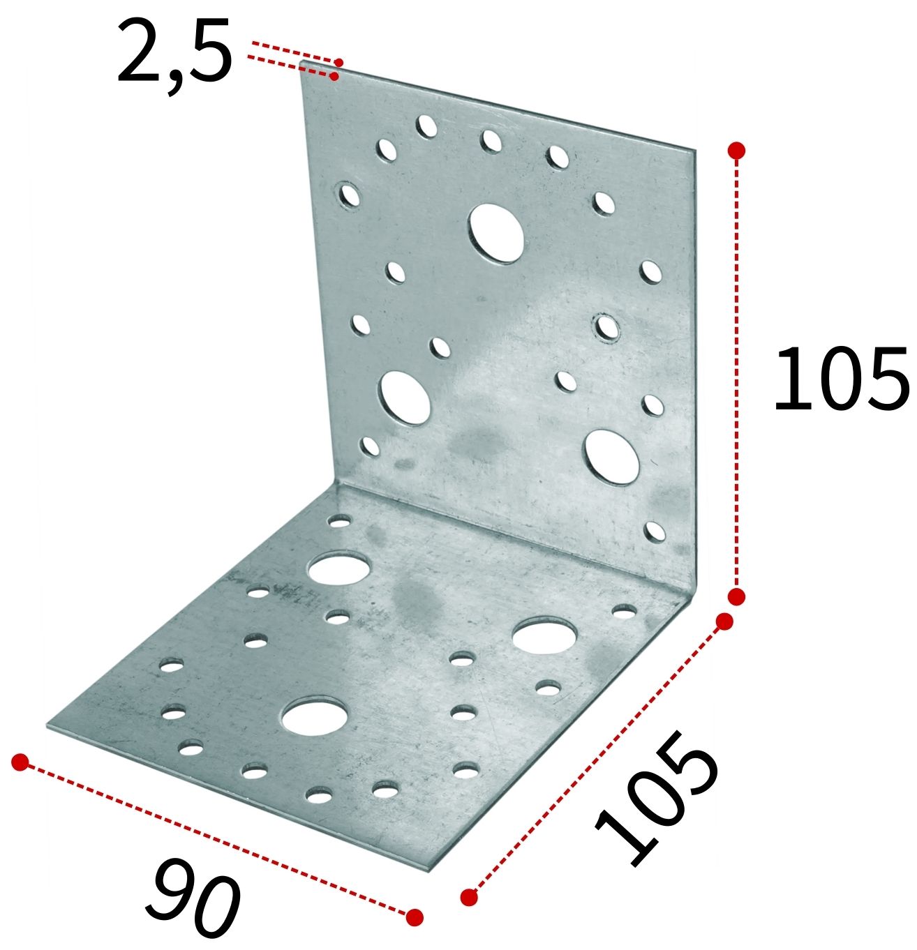 Уголок крепежный 90х105х105х2,5 мм KU, оцинкованная сталь - фото