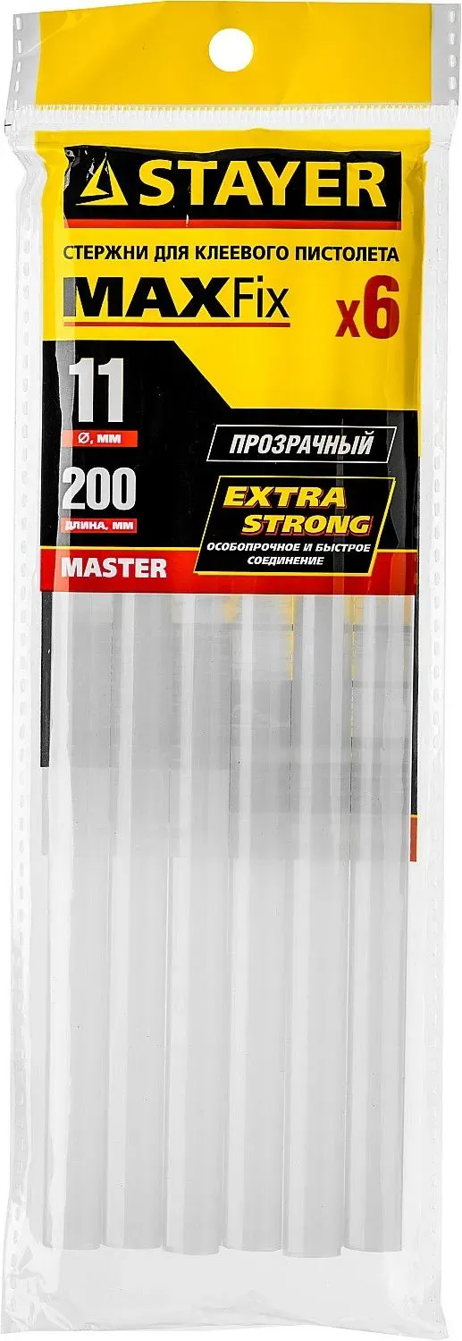 Стержни клеевые 11х200 мм универсальные Universal Stayer Prof 2-06821-T-S06, прозрачные, 6 шт - фото