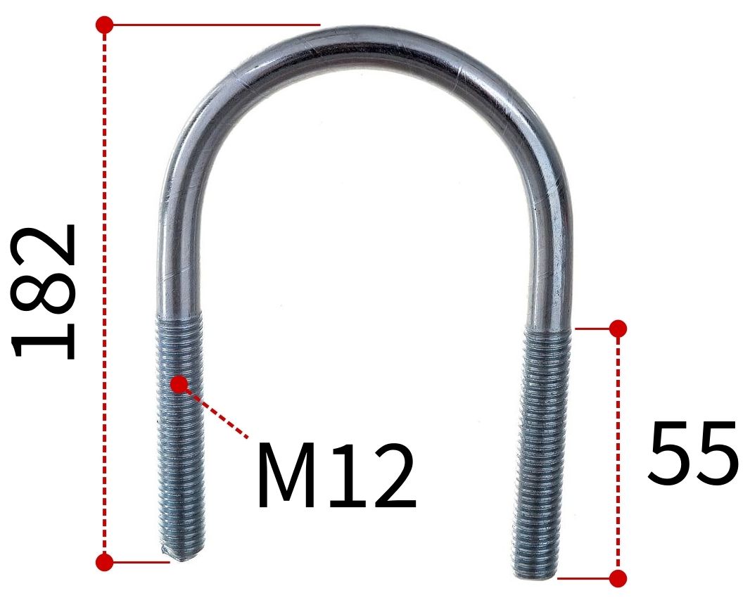 Скоба U-образная 4 1/3" под трубу 121-127 мм и резьбой М12, оцинкованная сталь W1 - фото