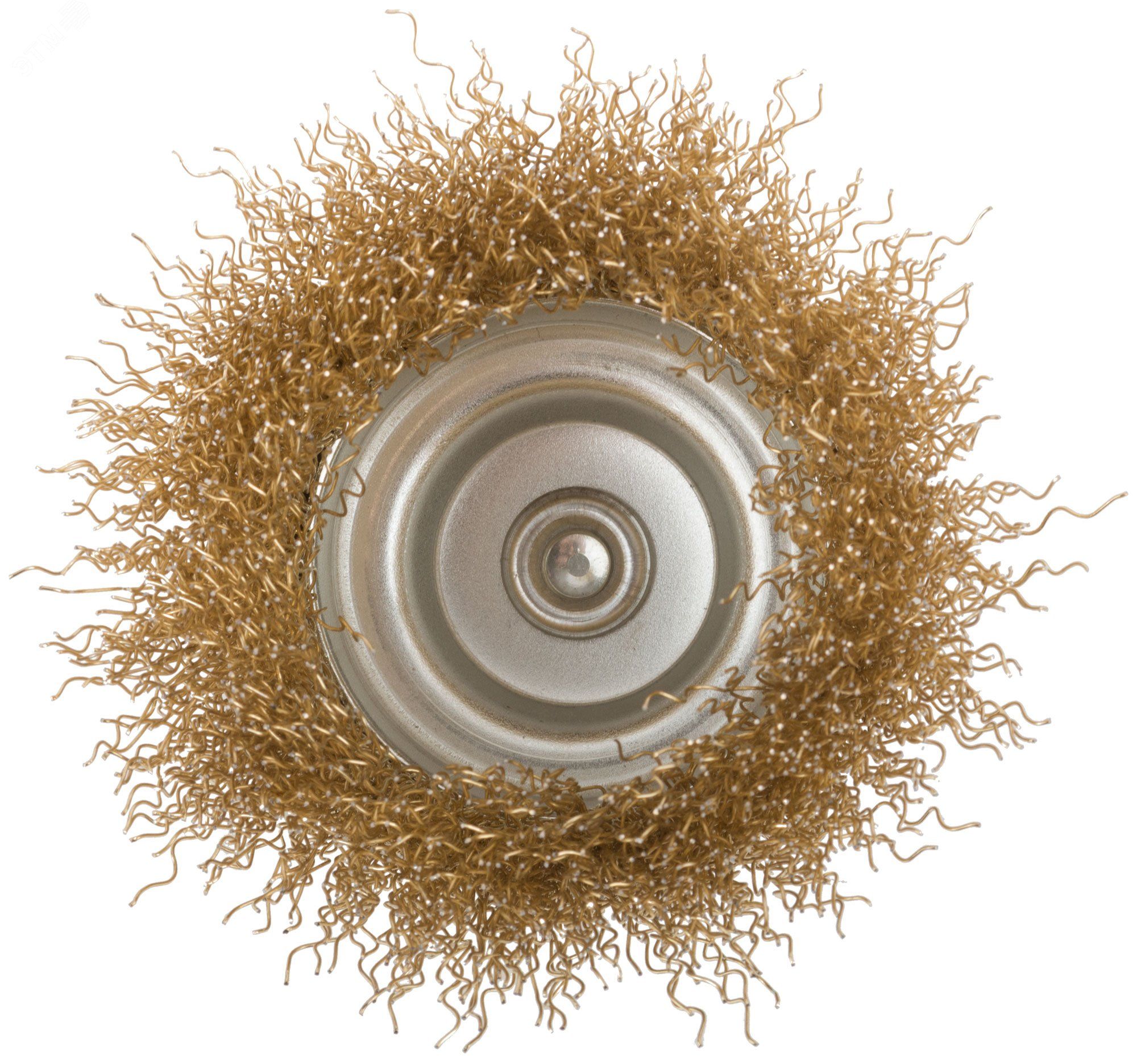 Щетка-крацовка чашечная для дрели, витая стальная латунированная проволока 0,3 мм FIT - фото