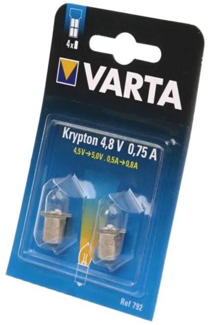 Лампа криптоновая 792 для фонаря шар 3,6 Вт 0,75 А 4,8 В цоколь E10 Varta 792000402М, 2 шт в блистере - фото
