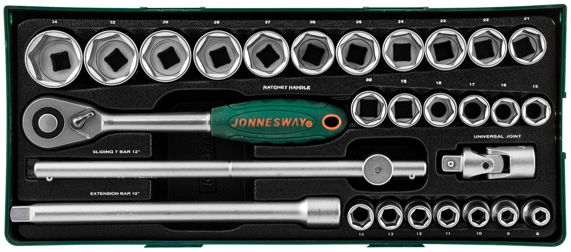 Изображение товара Набор торцевых головок 1/2" Jonnesway S04H4728SP, 28 шт, хромованадиевая сталь