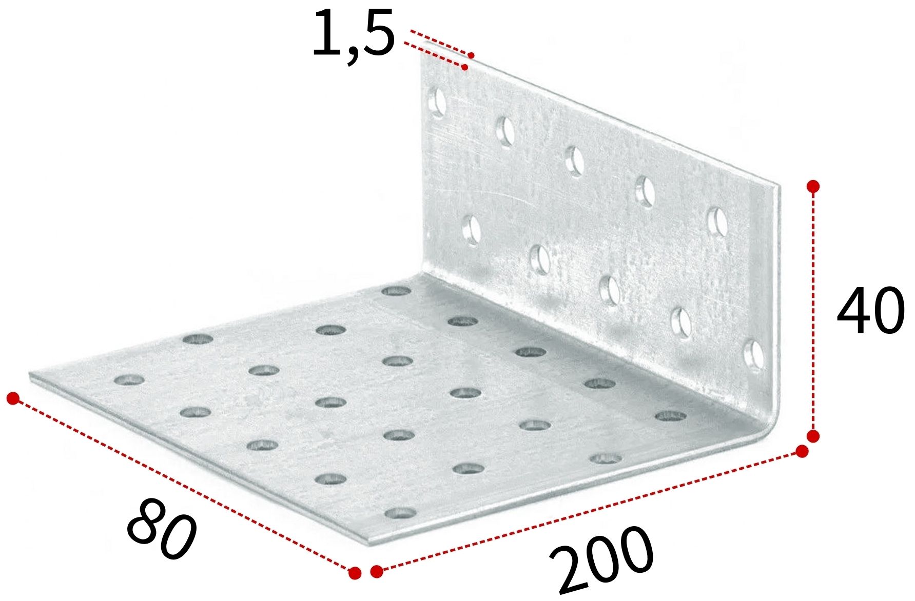 Крепежный уголок 40х200х80х1,5 мм KUL, оцинкованная сталь - фото