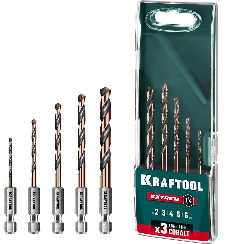 Набор сверл по металлу для винтовёртов 2-6 мм НЕХ-1/4 Impact Ready Kraftool 29652-H5, 5 шт - фото