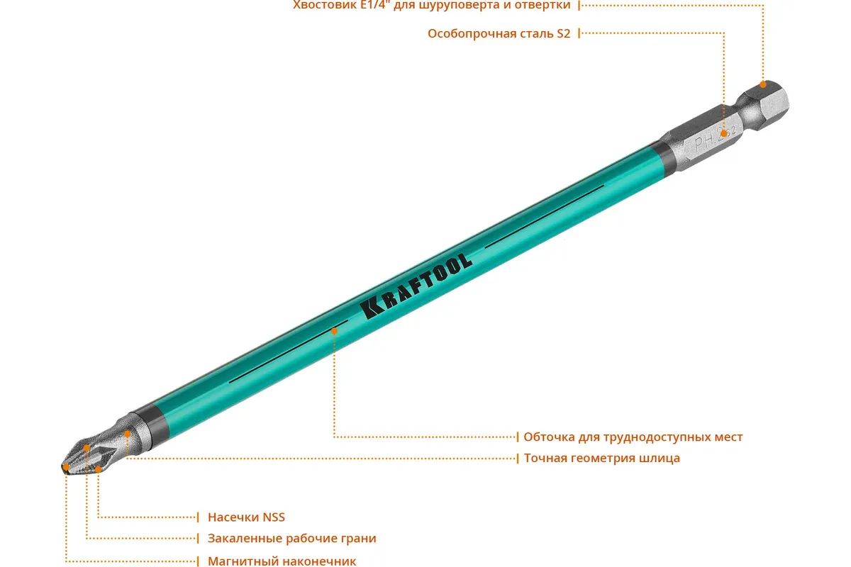 Набор бит PH2 150 мм Optimum Kraftool 26122-2-150-5, 5 шт - фото