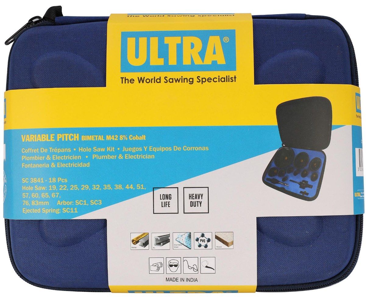 Набор коронок Bi-metall 19- 83 мм зубья HSSE-Co8 4 - 6 TPI Ultra SC 3841, 18 предметов - фото