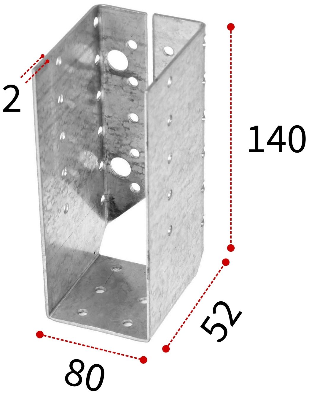Опора бруса закрытая 80х52х140х2,0 ПТ 100 04 14052 080 3, горячий цинк - фото