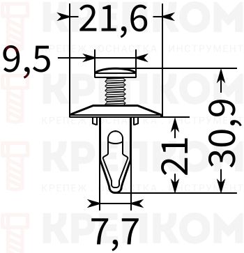Клипса автомобильная с резьбовым штырьком 0202 - фото