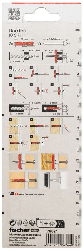 Универсальный дюбель DuoTec 10 S PH Fischer 539027 с шурупом с полукруглой головкой, 2 шт в блистере - фото