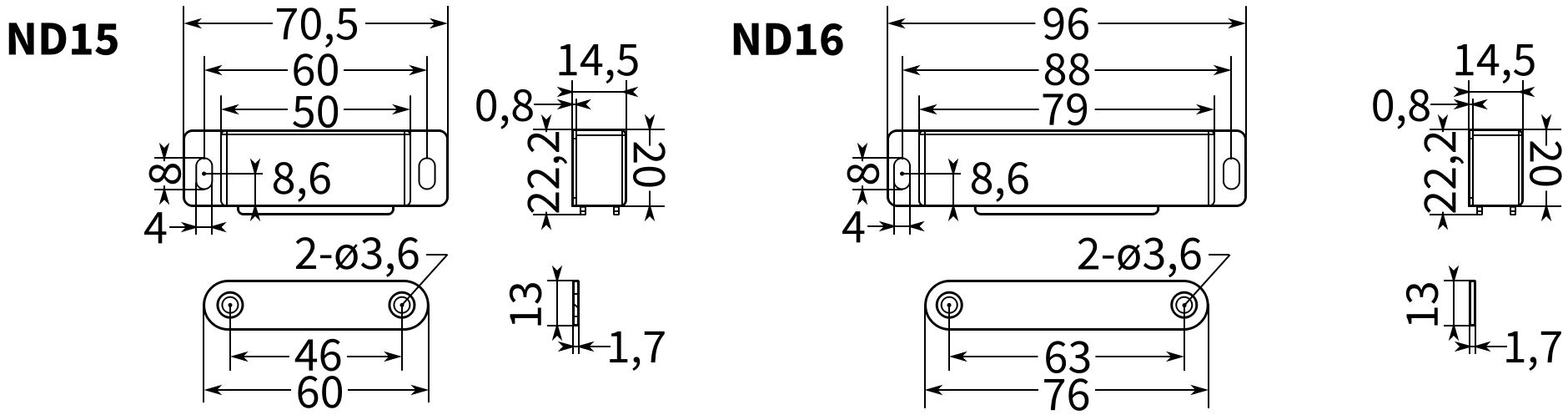 Защелка магнитная мебельная ND, нержавеющая сталь А2 - фото