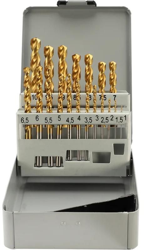 Набор сверл по металлу 1-10 мм HSSE-Co8 TiN 135° DIN 338 H-Tools 08351100, 19 шт - фото