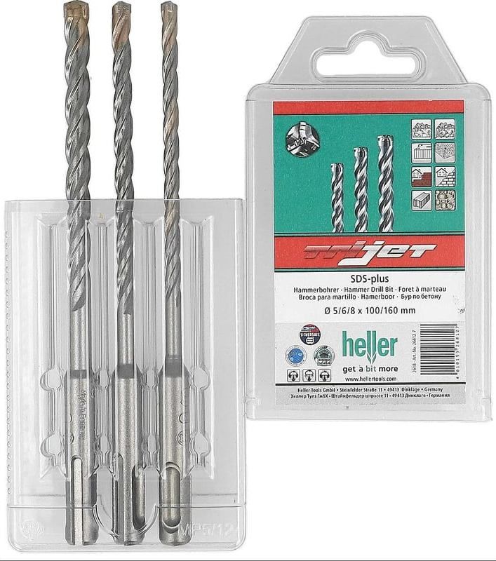 Набор буров по бетону 5, 6, 8 мм длина 160/100 мм с хвостовиком SDS-plus Heller Trijet 26812, 3 предмета - фото