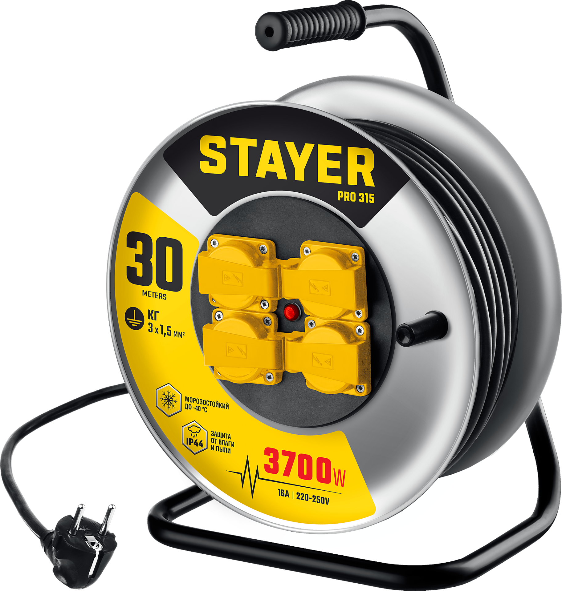 Изображение товара Удлинитель силовой на стальной катушке 30 м PRO-315 Stayer 55077-30