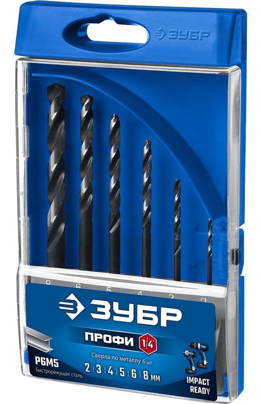 Набор сверл по металлу шестигранный хвостовик E1/4" 135° Impact Ready ЗУБР, сталь Р6М5 - фото