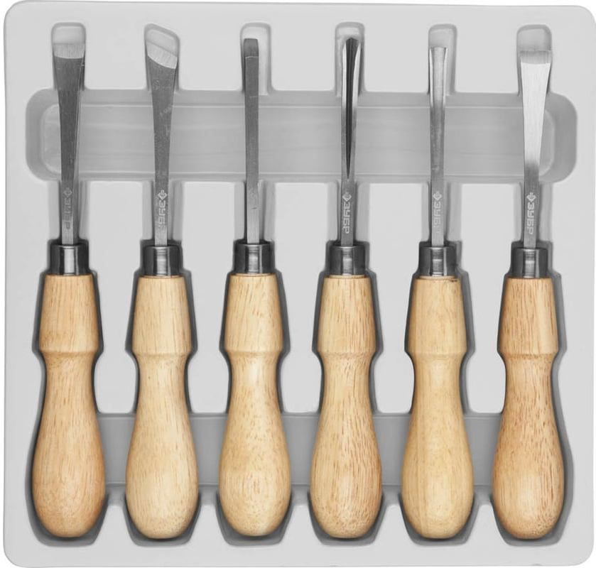 Набор резцов фигурных профессиональных по дереву ЗУБР 18373-H6, Cr-V, 6 предметов в блистере - фото