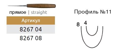 Резец по дереву полукруглый профиль №11 прямой 8 мм Narex Profi 826708 - фото