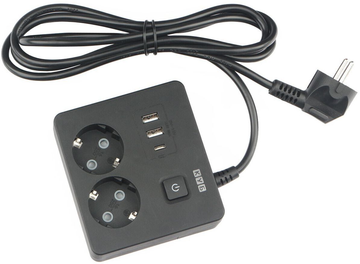 Удлинитель квадратный 2 розетки 3 USB-порта КУБ  - фото