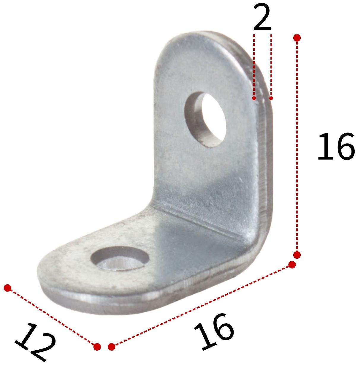 Уголок крепежный бытовой круглый 16х16х12х2 мм, оцинкованная сталь - фото