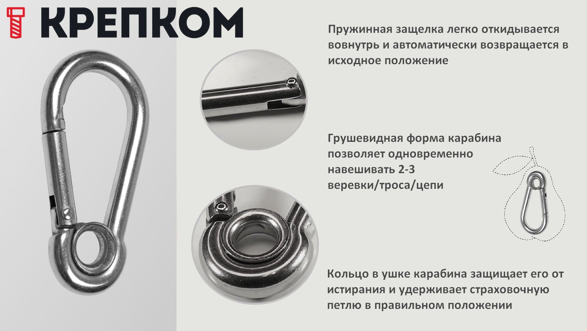 Карабин с кольцом 8250, нержавеющая сталь А4 - фото