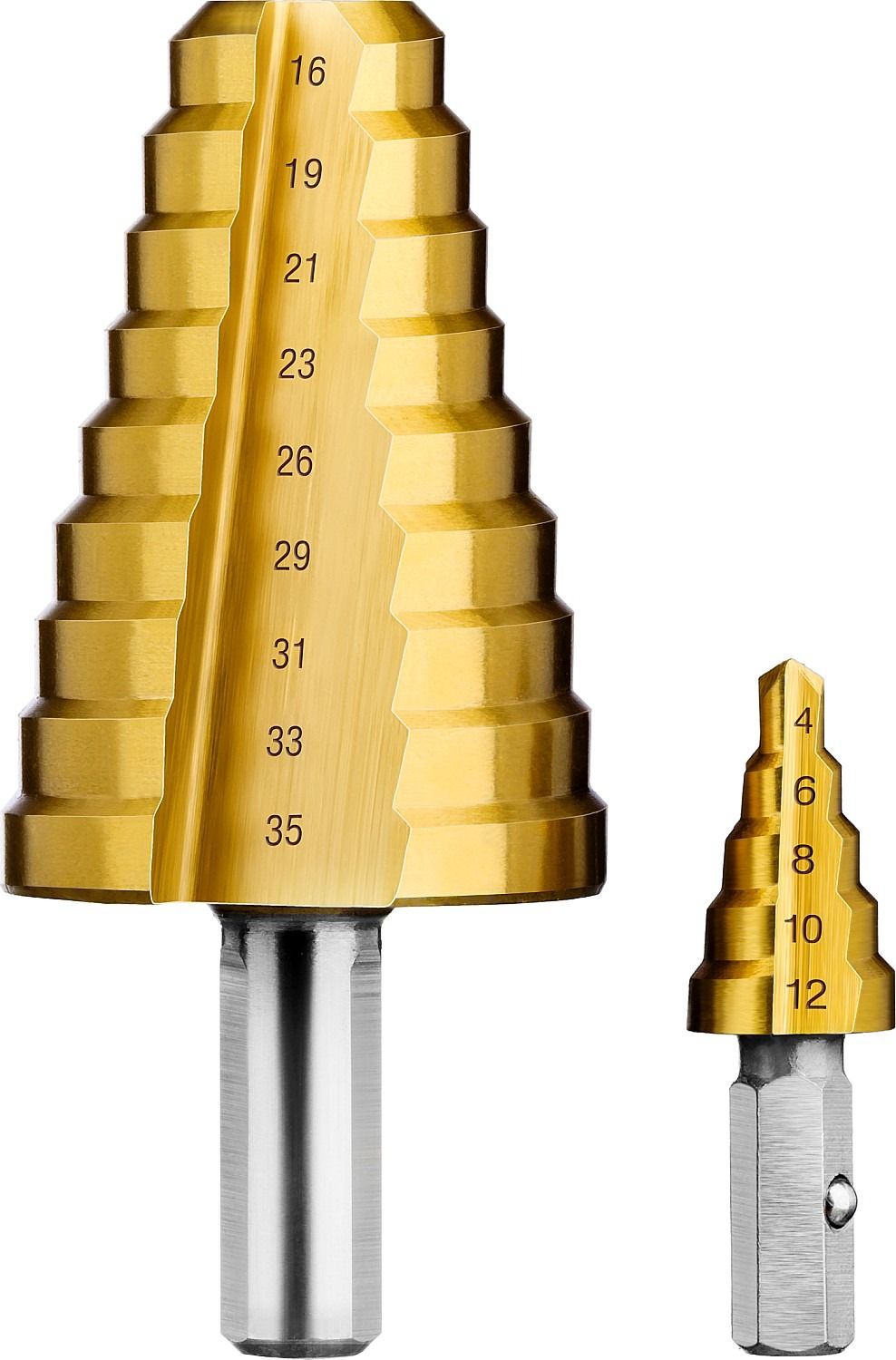 Сверло по металлу ступенчатое составное 4-35 мм, 14 ступеней, ЗУБР 29673-4-35, сталь Р6М5+покрытие NiT - фото