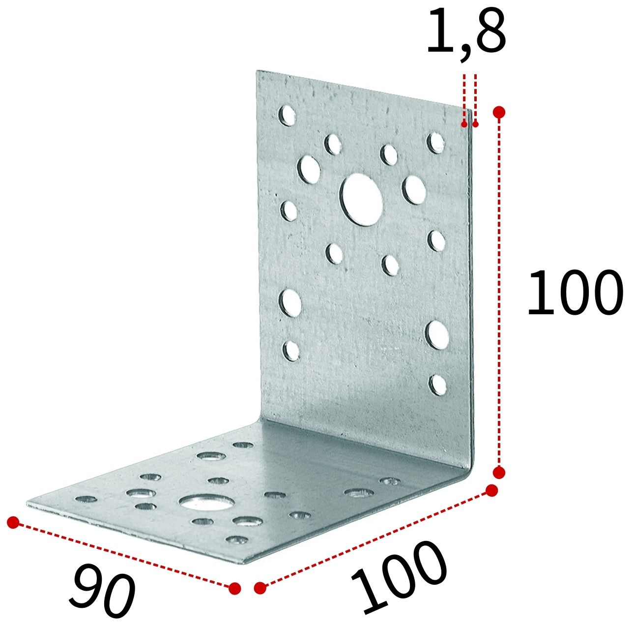 Изображение товара Уголок монтажный KU 100х90х100х1,8 мм из оцинкованной стали