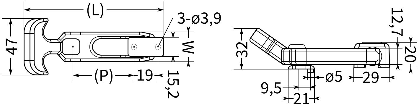 Защелка резиновая для ящиков, боксов L=200 мм, нагрузка 16 кг, B89-8, с закрытыми отверстиями - фото