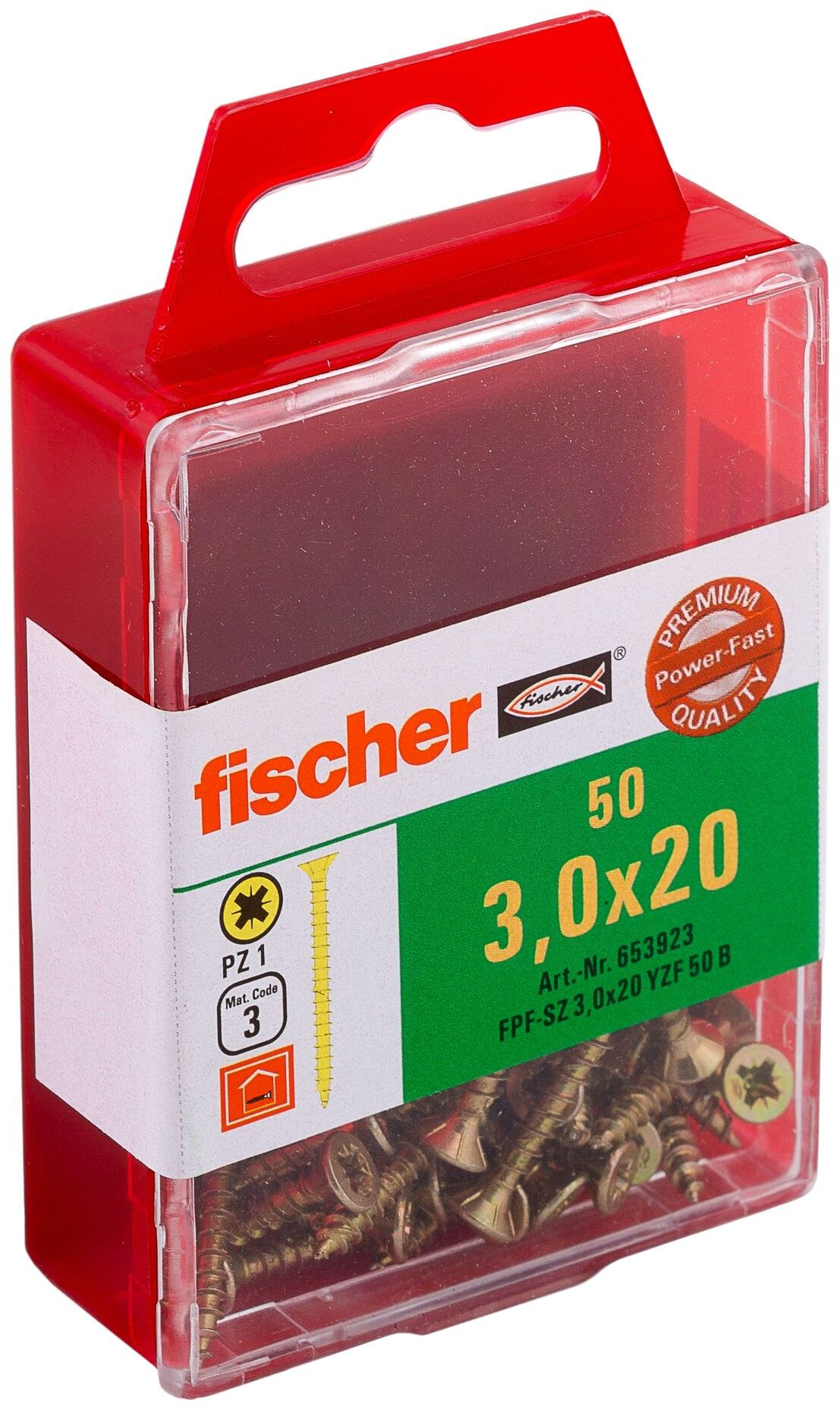 Саморез потай 3х20 мм Fischer FPF-SZ YZF 653923, полная резьба, желтый цинк (50 шт) - фото