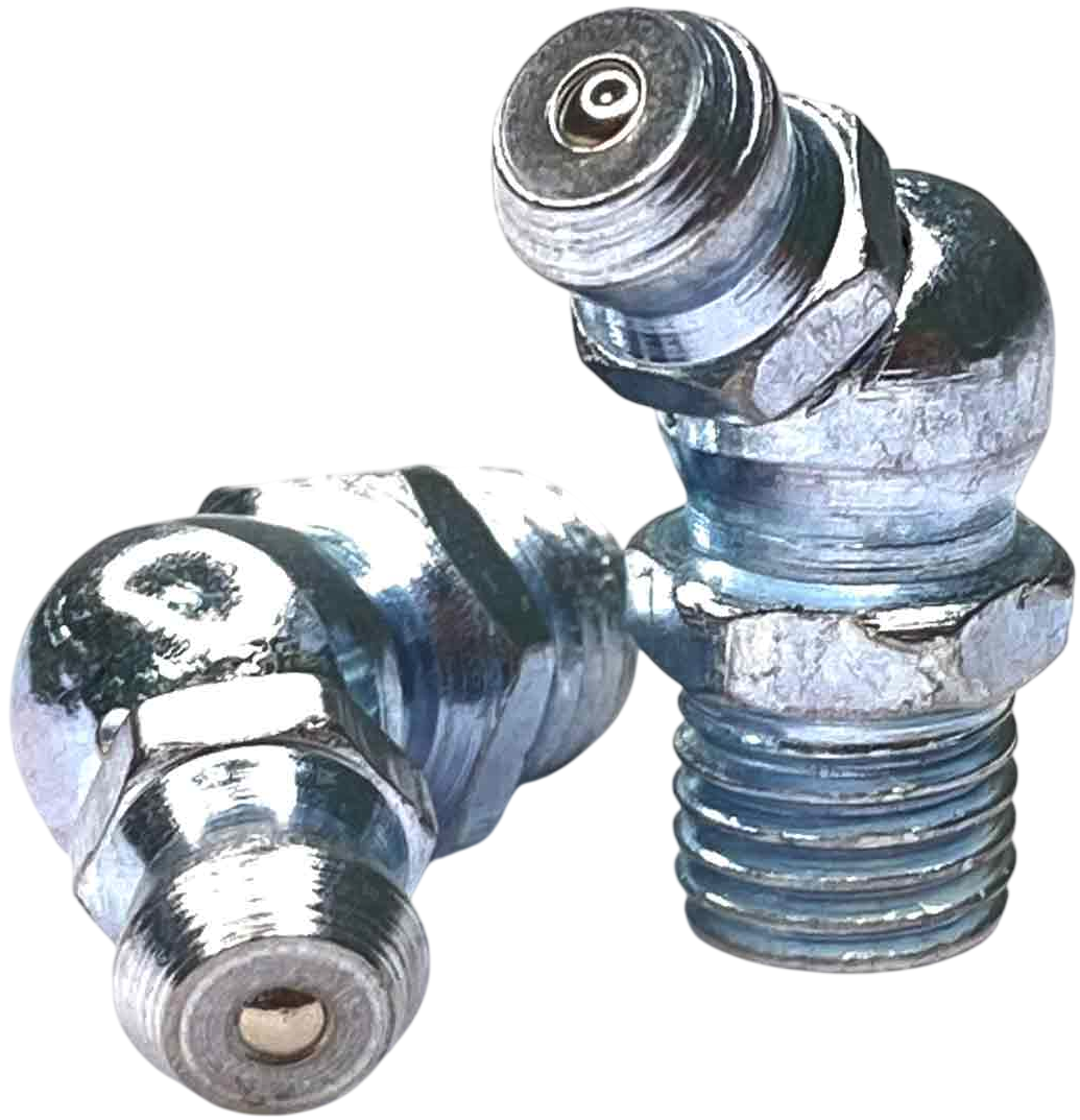 Пресс-масленка дюймовая 1/8"-28 DIN 71412 form B угловая 45°, оцинкованная сталь - фото