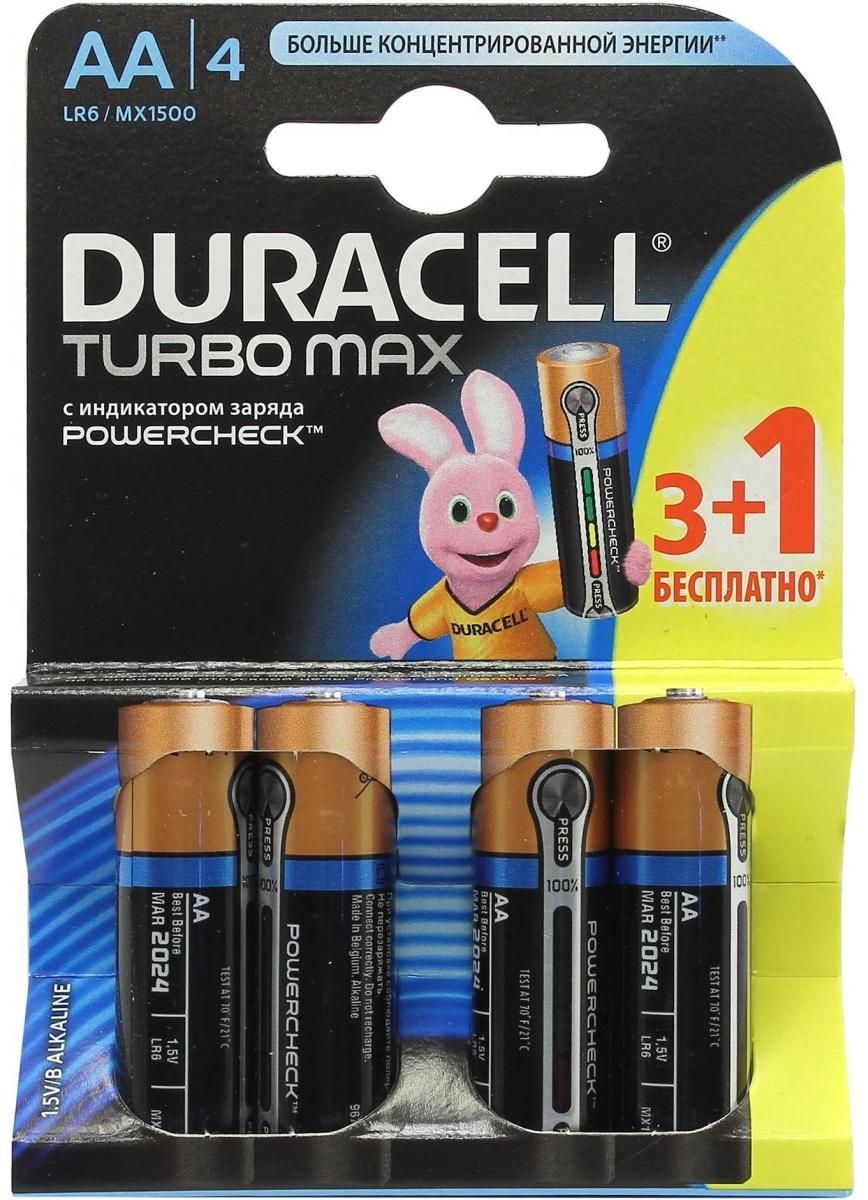 Изображение товара Батарейки Duracell Turbo Max LR6 АА 1,5В 4 шт блистер высокая емкость защита