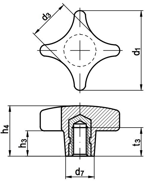 Ручка крестообразная с внутренней резьбой DIN 6335 тип K, пластик - фото