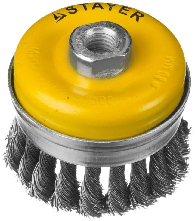 Щетка-крацовка чашечная усиленная для УШМ, жгутированная стальная проволока 0,5 мм Stayer Prof  - фото