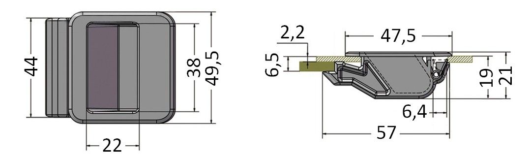 Замок-защелка встраиваемая скользящего типа L=57 N56, пластик - фото