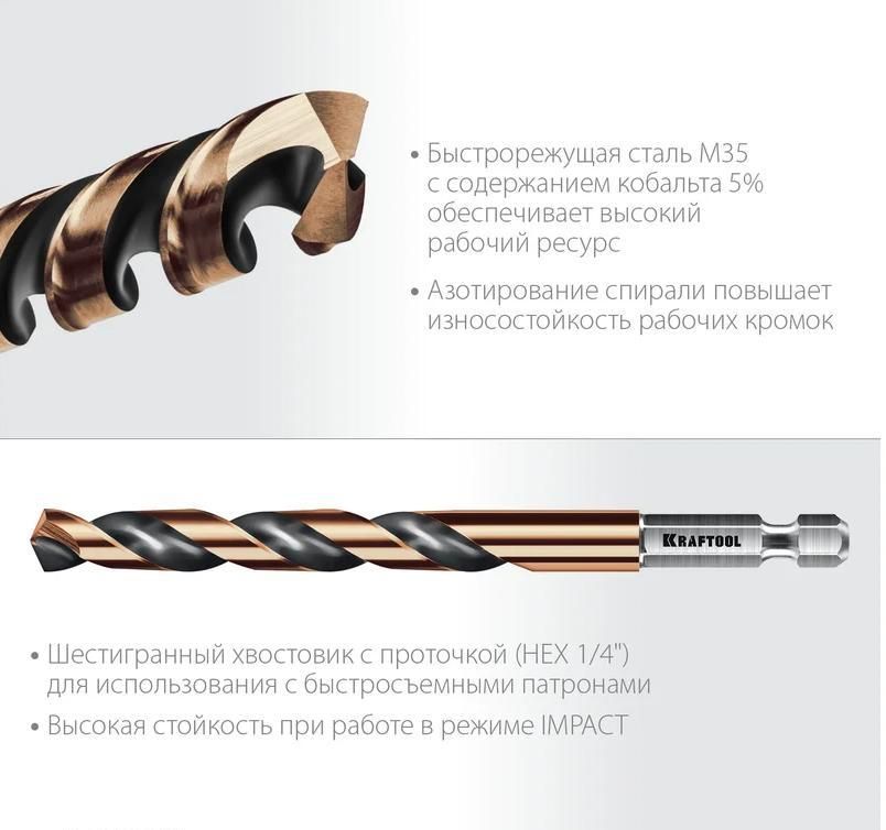 Набор сверл по металлу для винтовёртов 3-10 мм НЕХ-1/4 Impact Ready Kraftool 29652-H10, 10 шт  - фото